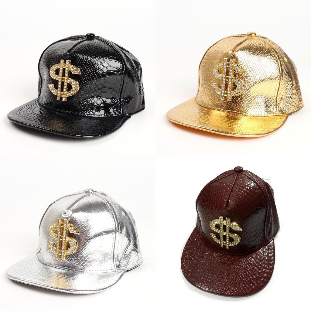 Hip Hop Pu Leather Baseball Cap With Diamond Embellishments For Streetwear Fashion