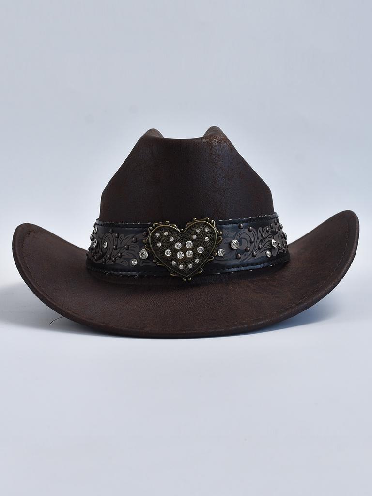 Pălării de cowboy occidentale din piele artificială PU pentru femei, pălărie de jazz vintage pentru cowgirl