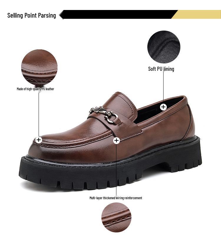 Men's Plus Size Slip-On Leather Loafers with Thick Soles - Fashionable Platform Design
