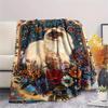 1Pc Boho Floral Cat Print Flannel Blanket, High Quality Comfortable for All Seasons, Home Decor, Warmth and Comfort, Perfect for Christmas Gifts