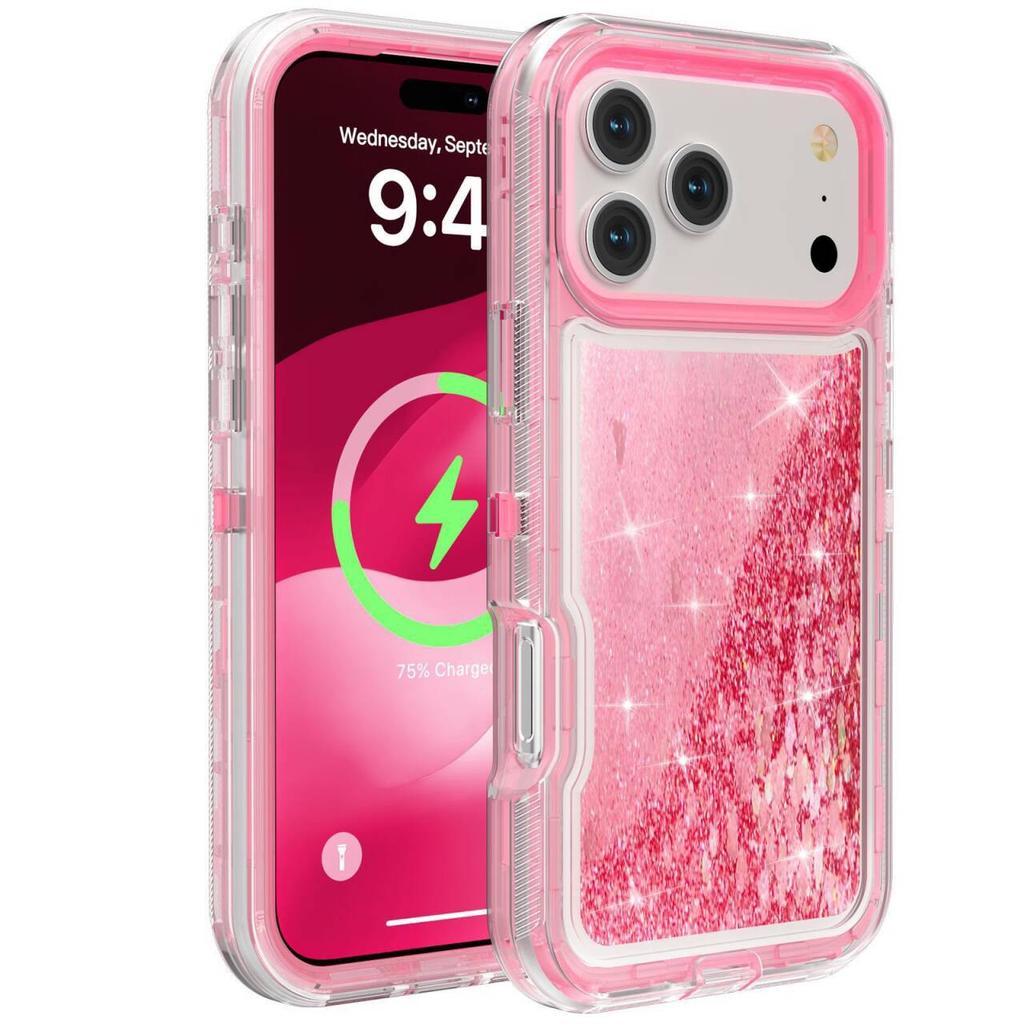 3IN1 Military Anti-Fall Armor 3D Glitter Dynamic Shockproof Phone Case for IPhone 17 Pro Max 16 15 14 13 12 Pro Max Non-slip Otther with Box Cover