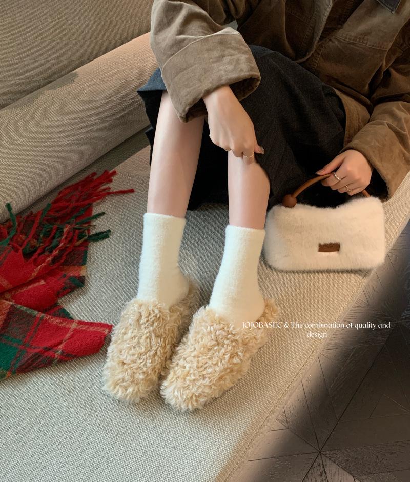Princess style fashion home indoor fluffy slippers female autumn and winter girl one-word cotton slippers tide brocade
