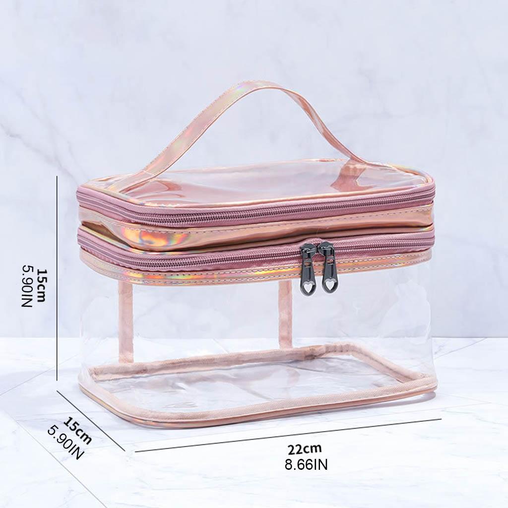 Portable Clear Makeup Bag 2 Layers Zipper Cosmetics Bags Travel Storage Pouch