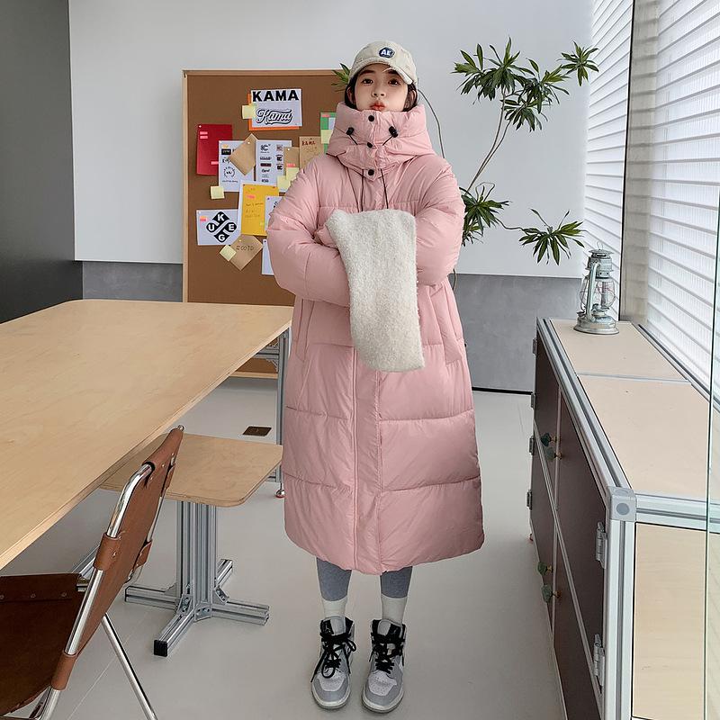 New Loose Hooded Cotton-padded Jacket Women's Extended Over-the-knee Bread Coat In Winter.