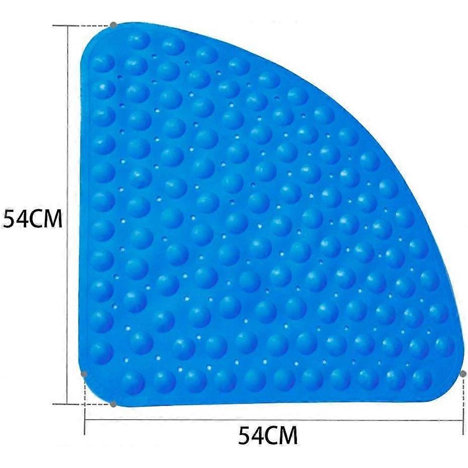 Shower Mat Section Triangle Clear, Non-Slip and Anti-Mildew with Massaging Effect and Drainage Hole for Corner Shower or Bathtub, PVC, Blue, Small