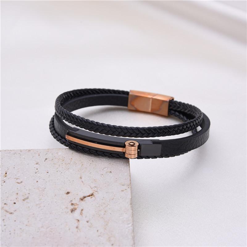 

Багатошарові шкіряні браслети спеціального дизайну. Чоловічі магнітні пряжки з нержавіючої сталі. Модні прикраси. Шарм. Ретро, ​​плетена мотузка. 21cm