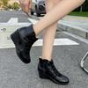 Women's Retro Chunky Heel Ankle Boots Side Zipper Slip On Platform Shoes Plus Size