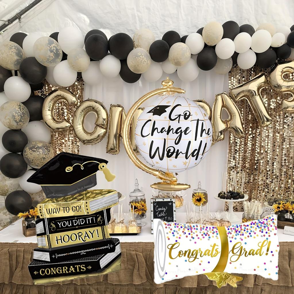 3-Pack of Graduation Certificates, Booklets, and Globe Aluminum Foil Balloons, Suitable for Graduation Dance Parties and Graduation Party Decorations