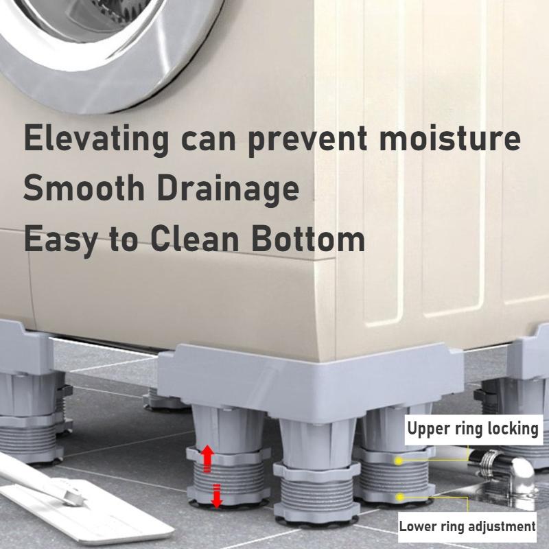 Κινητή Βάση με 4 Δίδυμους Τροχούς που Κλειδώνουν και 4/8 Ισχυρά Πόδια 44-66 εκ. Κινητό Καρότσι Μεταφοράς Επίπλων Ρυθμιζόμενη Βάση για Ψυγείο Πλυντήριο Ρούχων