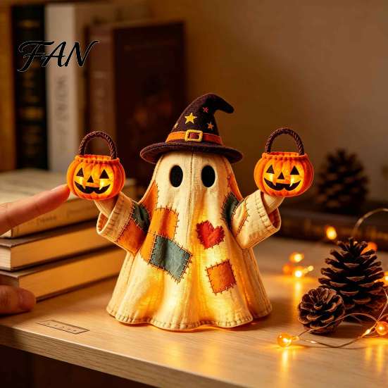 Decorazione Autunnale Spettrale e Carina Luce Fantasma Patchwork Vintage, Decorazione di Halloween per Esposizione in Casa, Ornamento in Stile Statuetta Fantasma di Ispirazione Vintage con