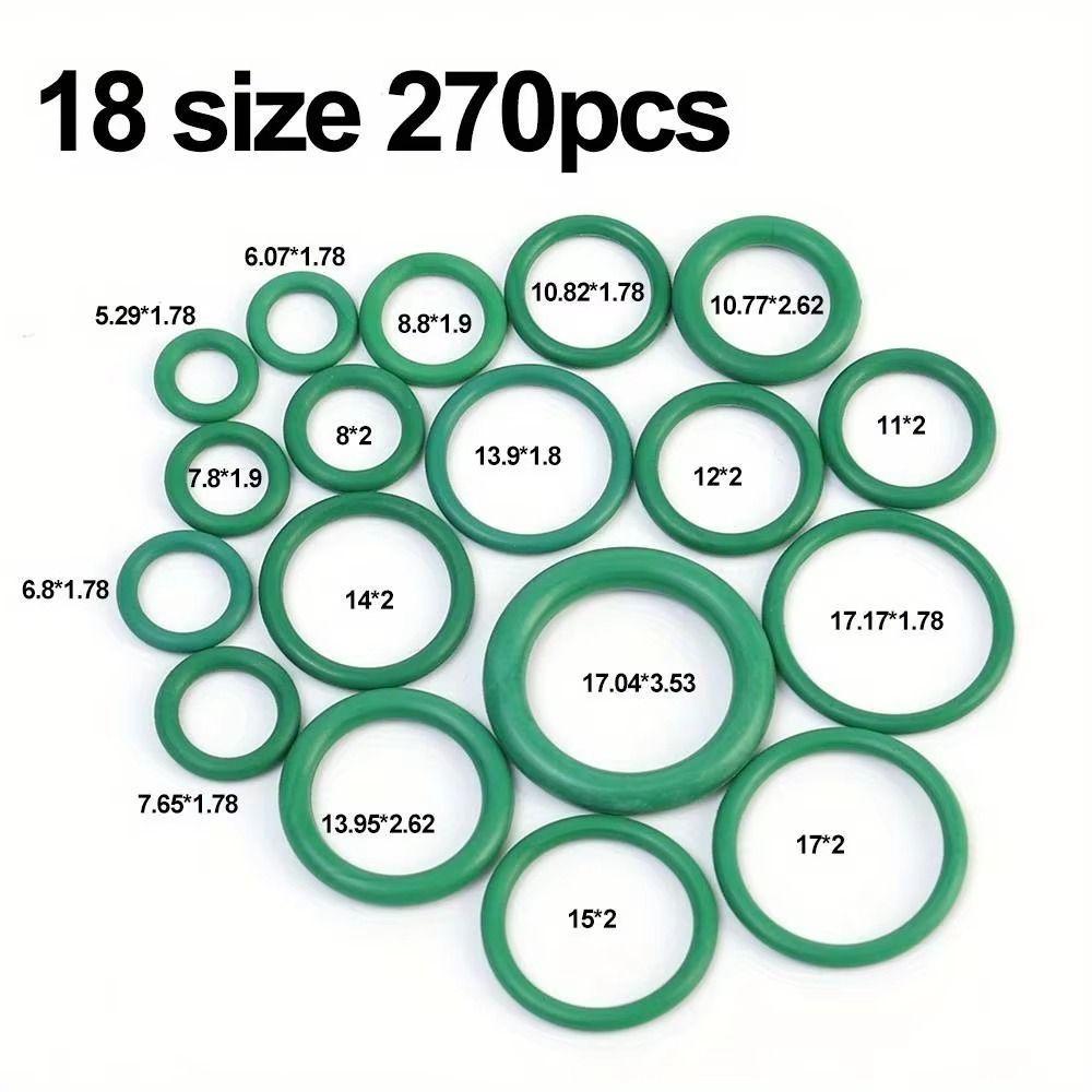 270Pcs 18 Sizes O-Ring Seals Assortment Kit Air Conditioning Compressor Seals  Refrigerant System