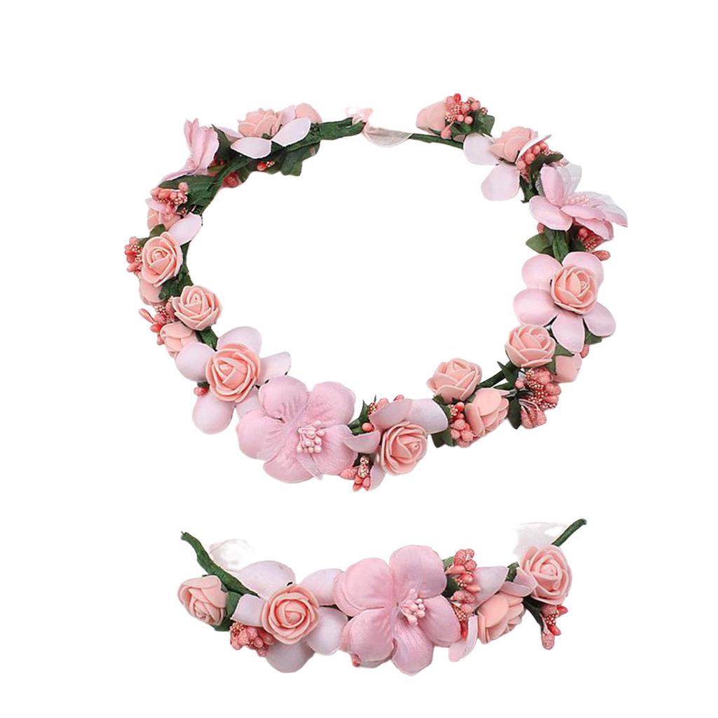 S160707 Artificial Flower Hairband And Bracelet Set Fabric Material For Women And Girls
