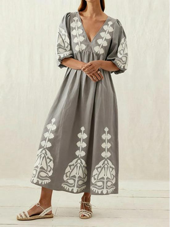 Vestido Casual Holgado para Mujer con Escote en V, Mangas Abullonadas y Espalda Descubierta 2025