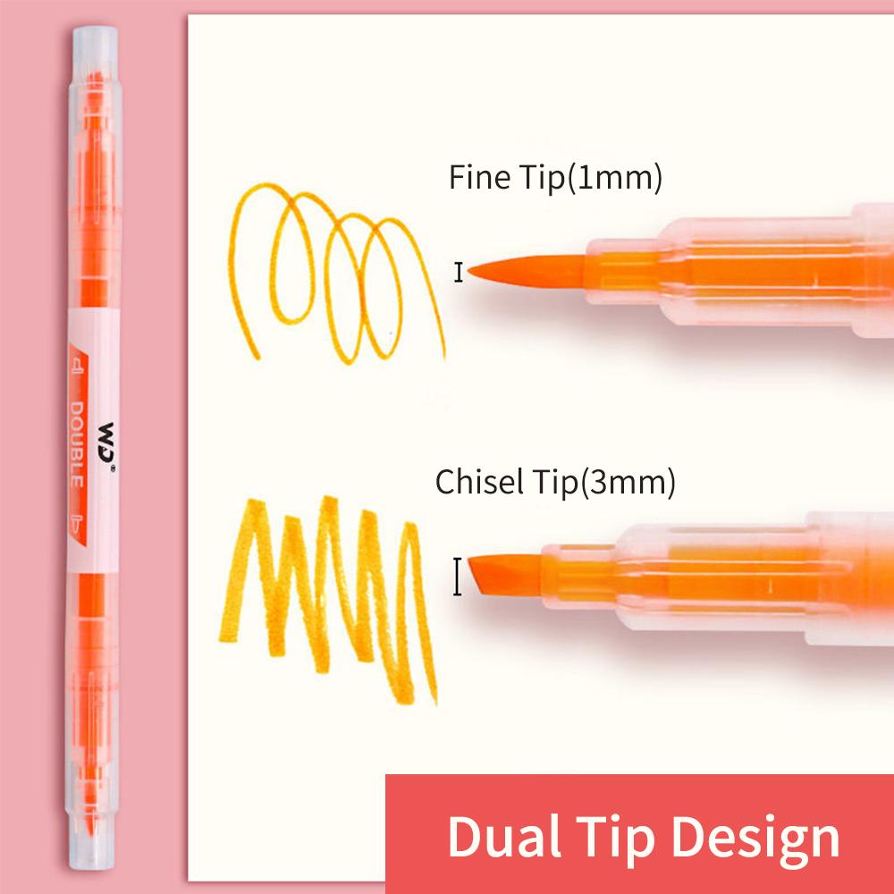 6 Colors Highlighter Pens Dual Tips Broad Chisel and Fine Tip Highlighter Markers Pen for Adults Students Children