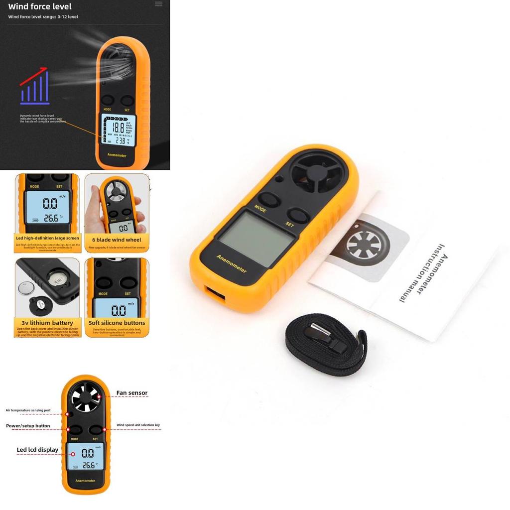 Digital Anemometer Wind Speed Meter With Backlit Display For Weather Monitoring