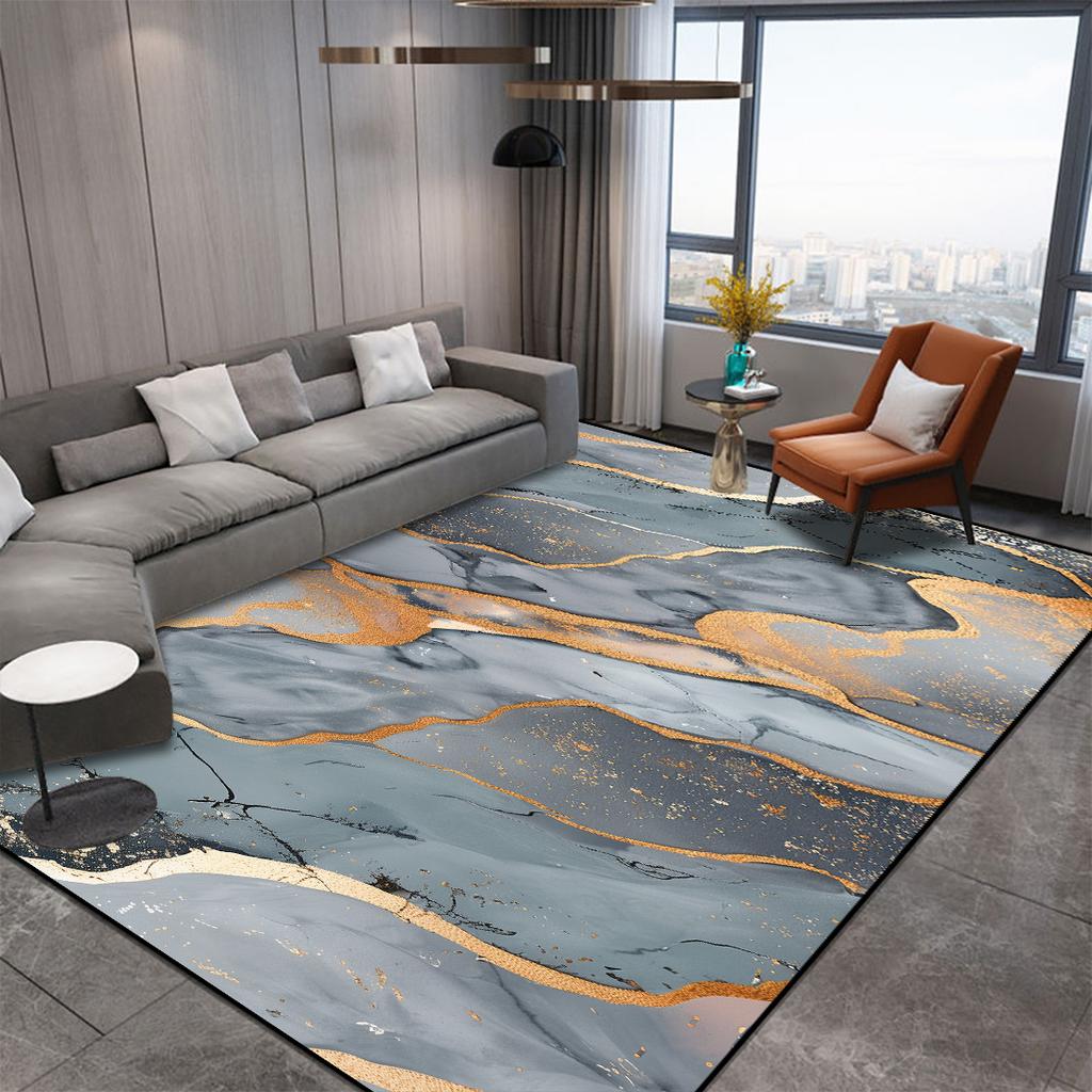 Abstrakter dekorativer Teppich im nordischen Stil für Wohnzimmer Luxus Gold Riss Teppiche für Schlafzimmerdekor Rutschfest Waschbar Sofaseitenmatte