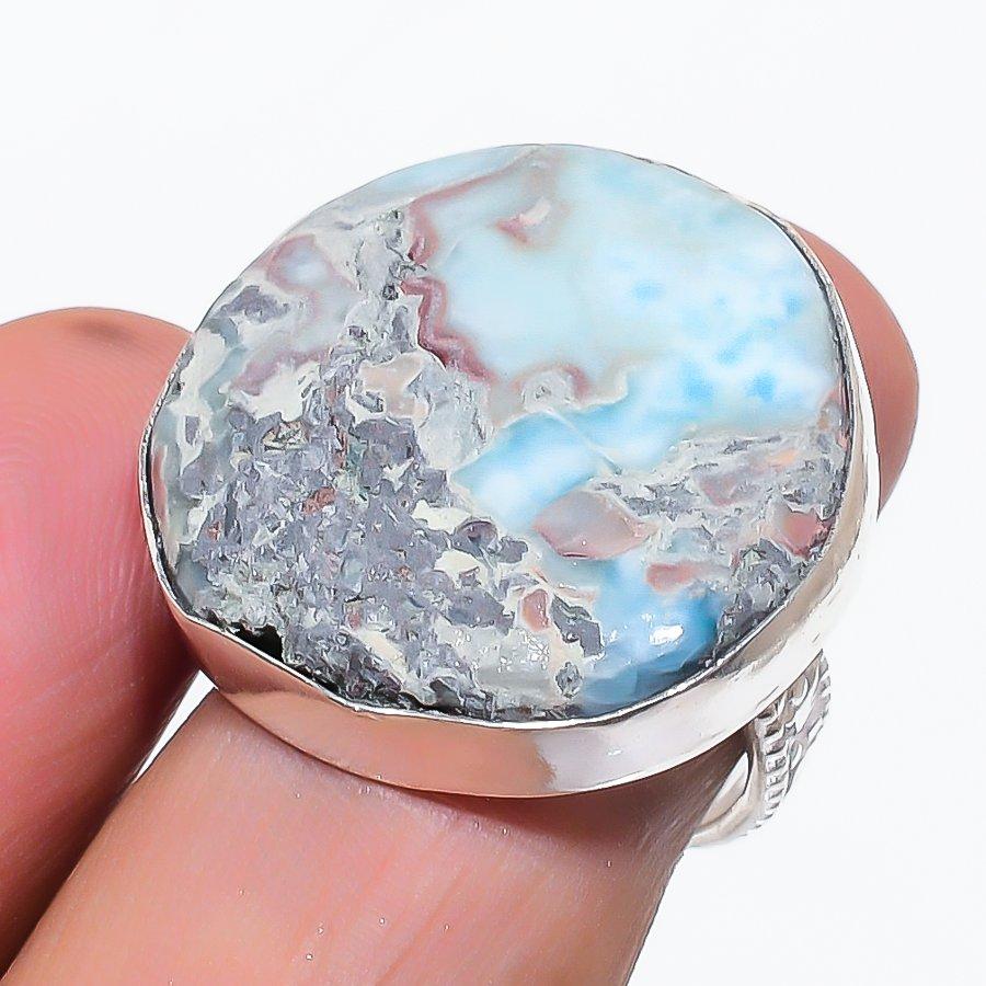 

Natural Larimar Gemstone Handmade 925 Sterling Silver Jewelry Ring Size 7 r1b98