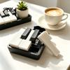 Commuter Stress Toy 2Pcs Keychain Pendant, 3D Printed Mini Piano Keys Relief Toy, Smooth Buttons Musical Key Chain with Metal Ring, Black White Design