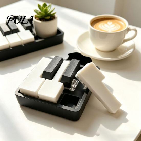 Commuter Stress Toy 2Pcs Keychain Pendant, 3D Printed Mini Piano Keys Relief Toy, Smooth Buttons Musical Key Chain with Metal Ring, Black White Design