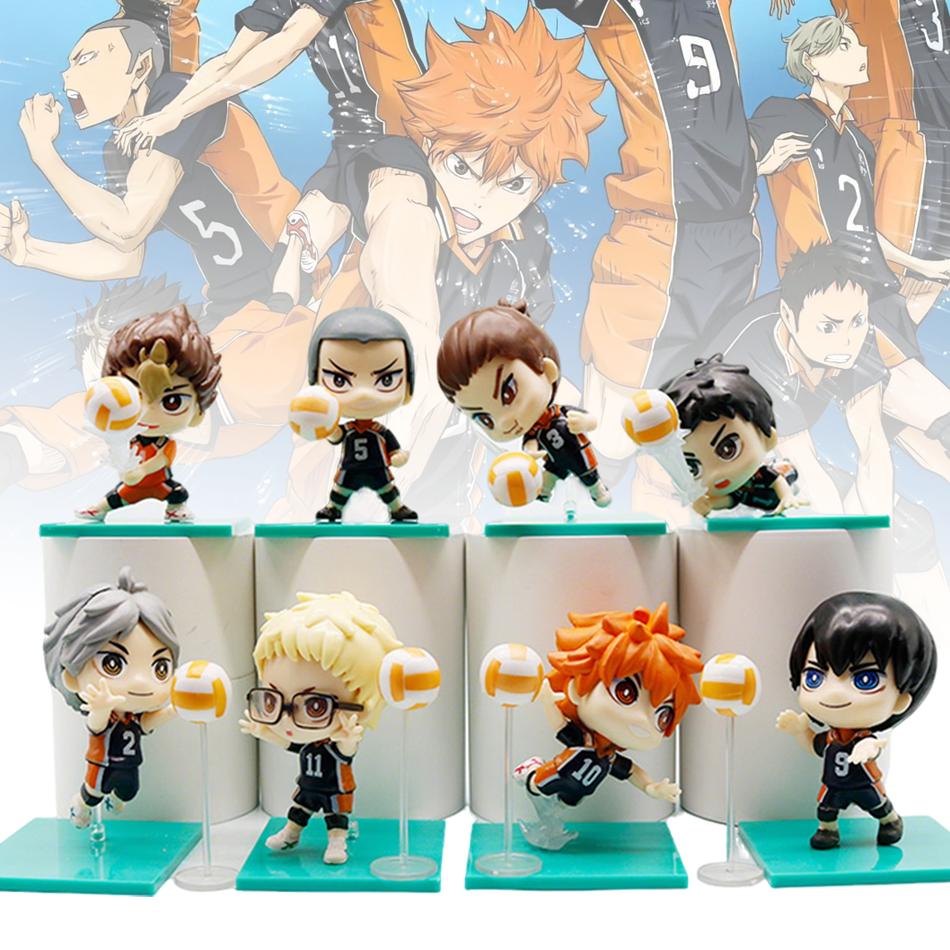 8 Pièces Haikyuu Figurines Multi-personnages Mignon Anime Décor de Bureau Modèle de Collection Jouets Cadeaux pour Enfants Support