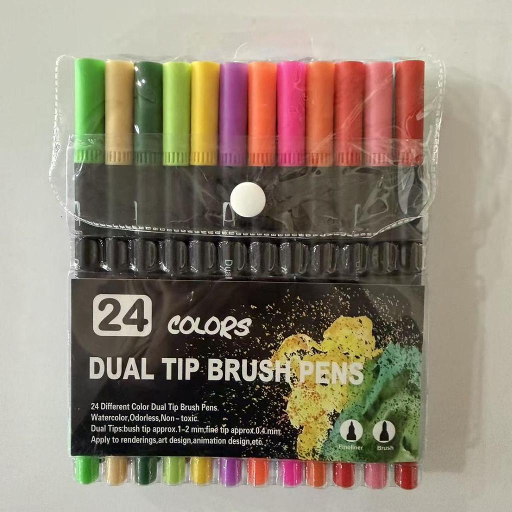 Water-based Double-ended Watercolor Pen Set with Colored Fine Liner and Soft Tip
