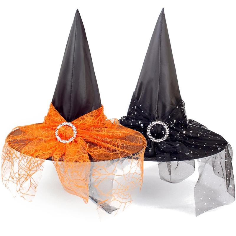 Witch Hat With Veil Adult Children Long Wizard Hat Magican Hat Halloween Cap New Year Christmas Party Costume Decoration