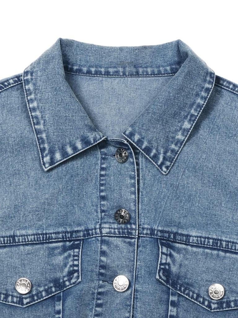 European-American Fashion Frayed Edge Denim Jacket: Elegant Casual Women's Short Top with Front Button