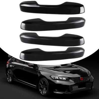 HIMARKLIF Exterior Door Handle No Tape Piano Black Mirror Finish with Smart Full Compatible with Honda Civic and New and Set Covers, Required, Holes,