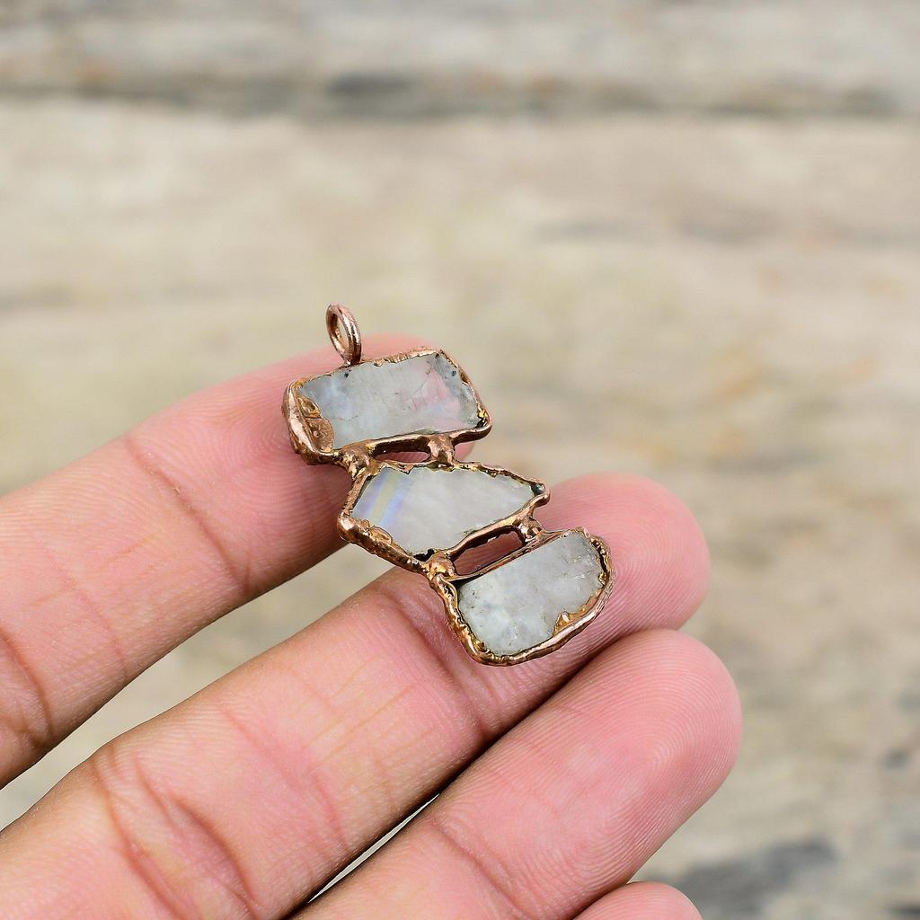 Rainbow Moonstone Rough Pendant Electroformed Copper Pendant Brand New Pendant Handmade Electroformed Jewelry Gemstone Pendant Gift For Him