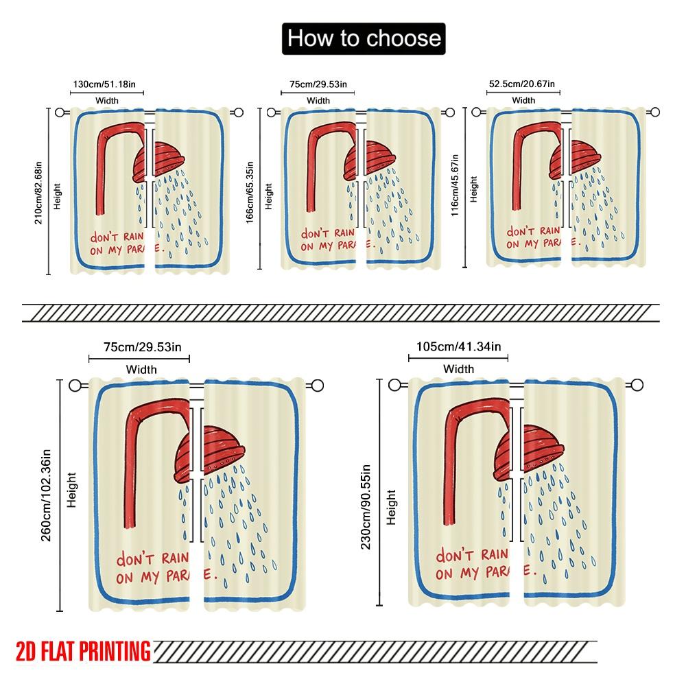 2pcs 2D Flat Printing Curtains Fun Rain Polyester Without Electricity Holiday Decorations for Festive Portraits and Party