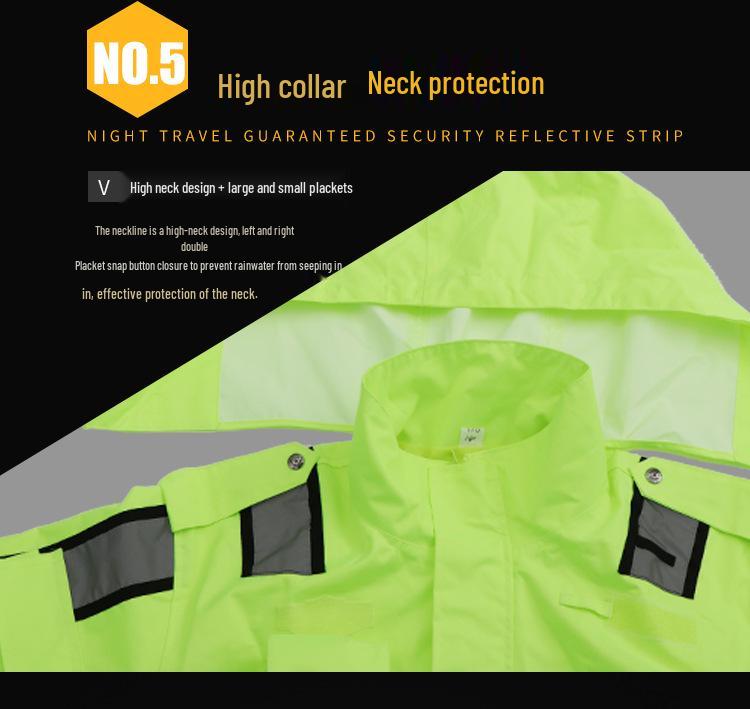 Fluorescent Green Reflective Raincoat and Rain Pants Set for Traffic Duty and Road Administration