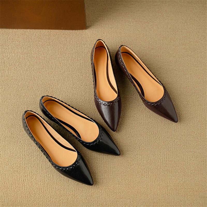 Fashion New Spring Summer Genuine Leather Woman Shoe Pointed Toe Women Pumps Low Heel Shoes for Women Zapatos Mujer Loafers Ladies Shoes