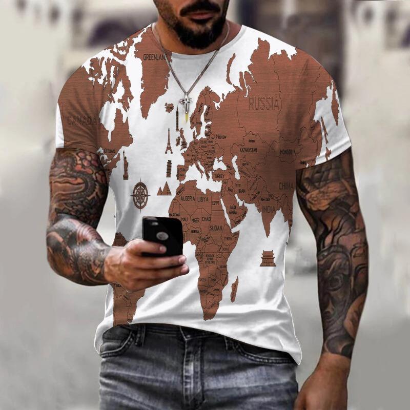 

Мужская футболка с ретро-картой, 3D-принт, мужская мода, индивидуальный покрой, короткий рукав, летняя, крутая, уличная одежда, свободные топы 6XL