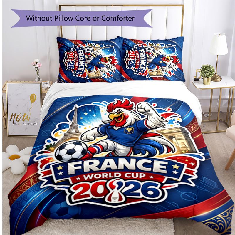 Set Biancheria da Letto Stampata France Football 3 Pezzi Set Copriletto Accogliente Traspirante come Regalo per Inaugurazione Casa Vacanze