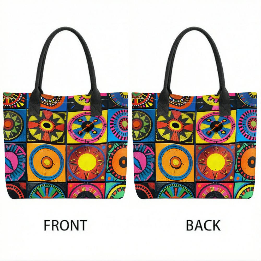 Colorful Geometric Print Tote Bag Casual Large Capacity Daily Shoulder Handbag