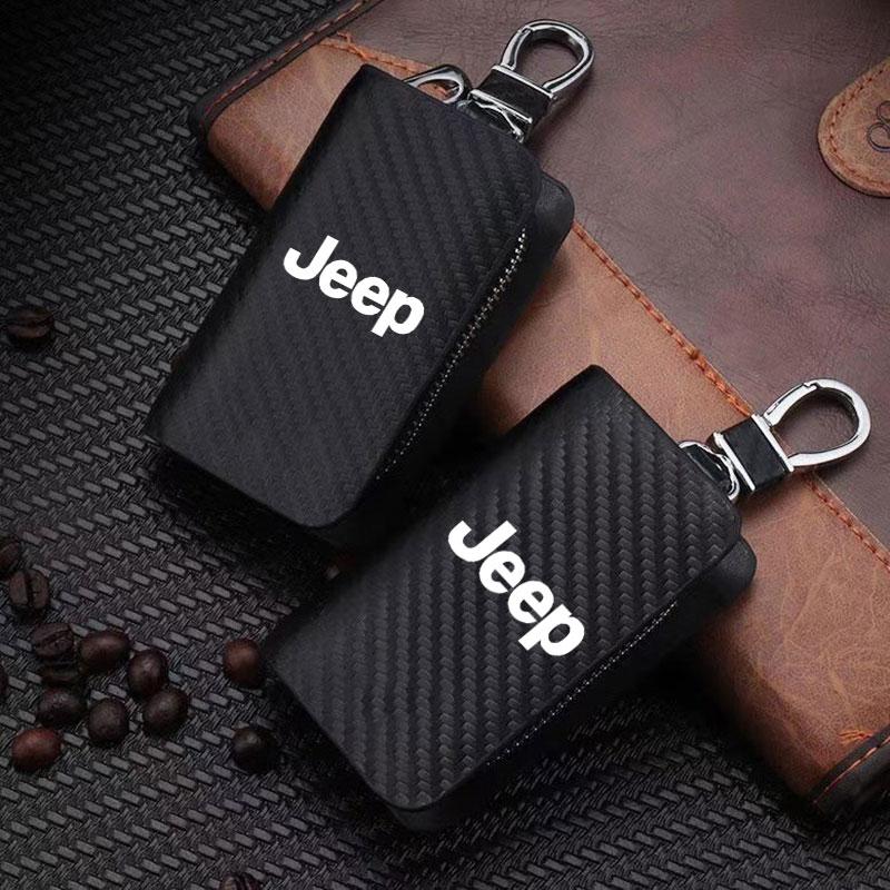 Car Case Keys Pouch Carbon Fiber Fabric Keychain Bag For Jeep TRAILHAWK COMMANDER LIBERTY Wrangler Lanyard Car Accessories AJX1