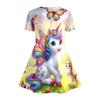 Girl Rainbow Unicorn and Kitten Printed T-shirt Dress, Butterfly Garden Children's Casual Dress Suitable for Birthday Gifts