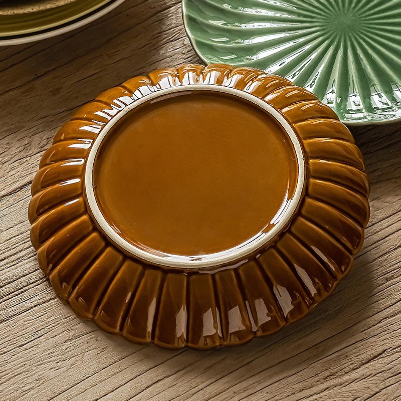 Plates, Dishes, Household Ceramic Tableware, Round Plates, High-Value Plates, Fruit Plates, Japanese Retro Shallow Plates