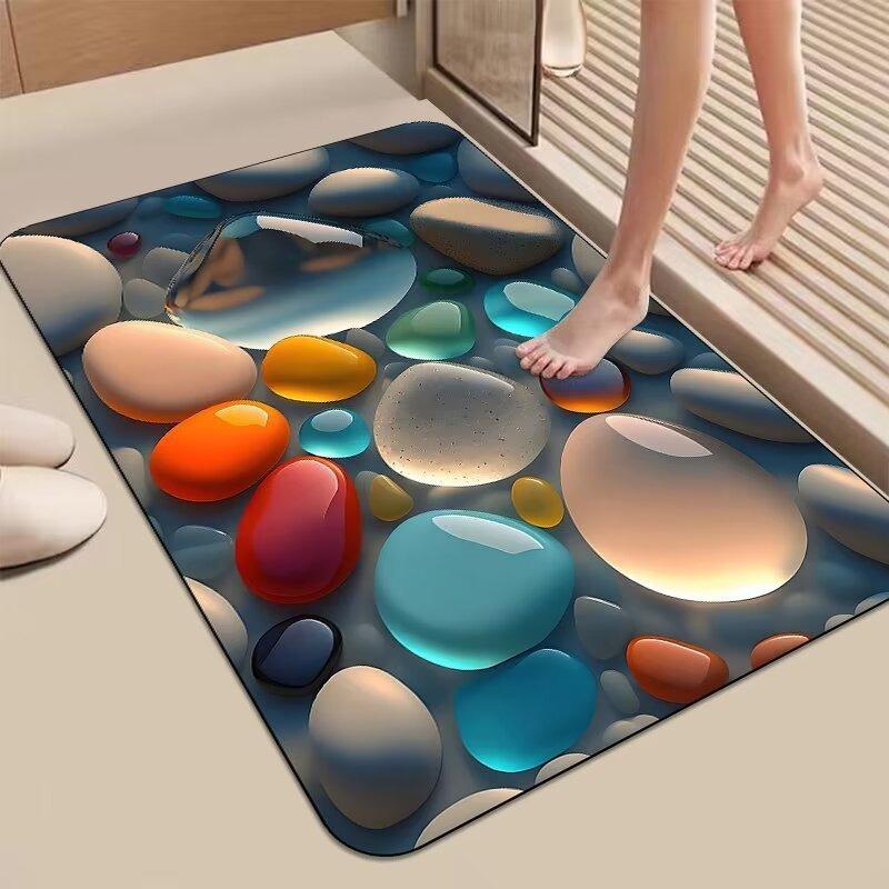 Glow Stone Pattern Floor Door Mat Water Absorbing Bathroom Door Mat, Diatomaceous Mud Kitchen Rug Quick Drying Non Slip Carpet
