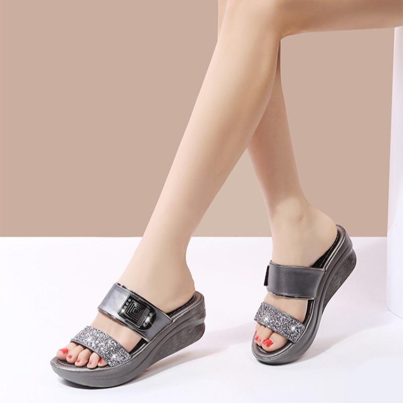 Fashion Summer Women Slippers Fashion Muffin Thick-soled Wedge Sandals Sequins Design Platform Sandals for Women Outdoor Casual Slippers