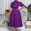 Women S Short Sleeve Solid Color A Line Midi Dress With Bow