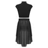 Girls Sleeveless Cutout Shiny Rhinestones Crop Top High Low Hem Chiffon Skirt Figure Skating Dance Gymnastics Set