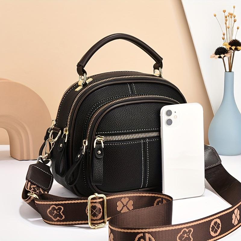 Women's Fashion Hundred Small Handbag Multi Pocket Casual Shoulder Crossbody Bag Layered Design Adjustable Shoulder Strap