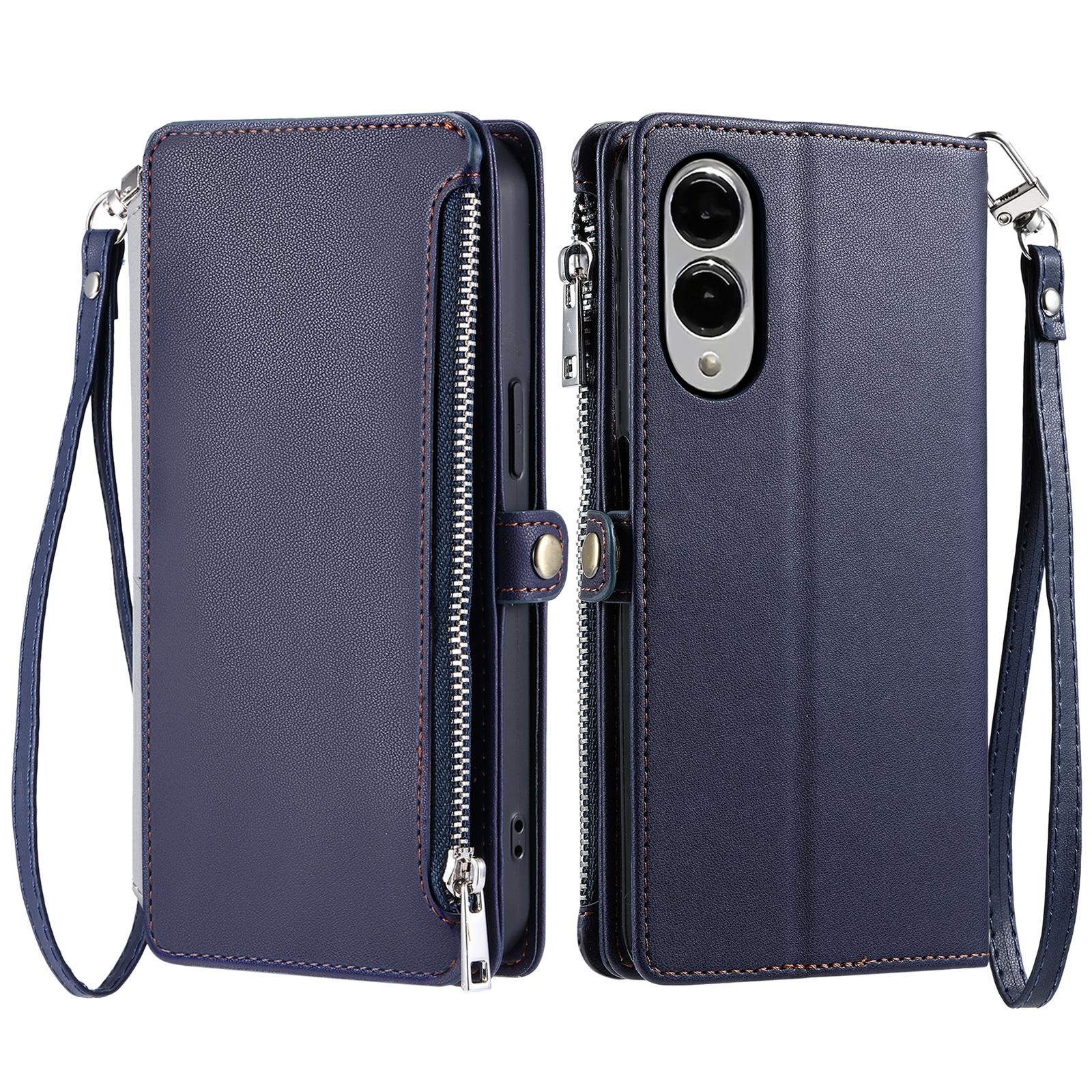 

For Samsung Galaxy S25 Edge Case TPU+PU Leather Wallet Phone Cover with Wrist Strap Blue