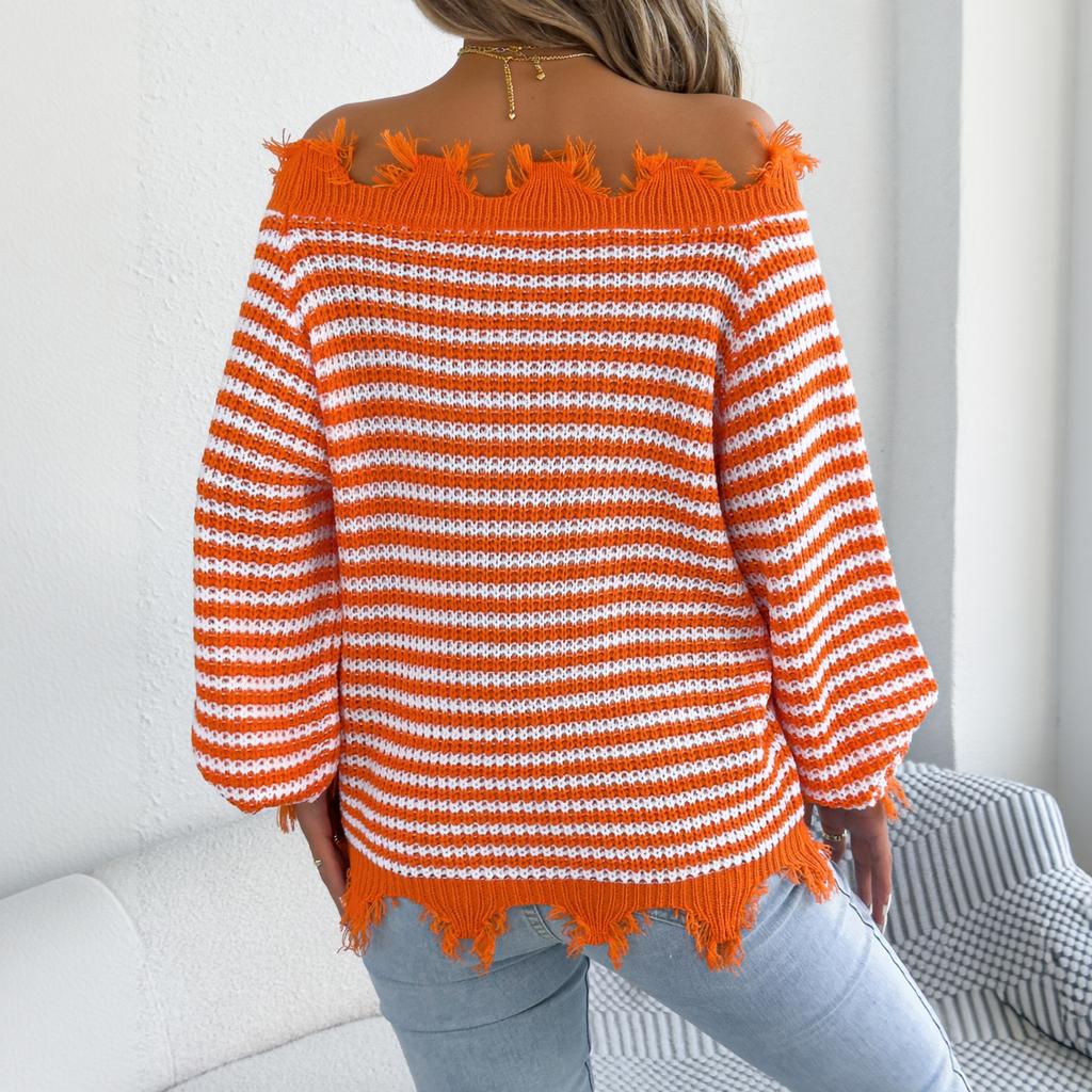 Women's Striped Off-Shoulder Sleeve Sweater