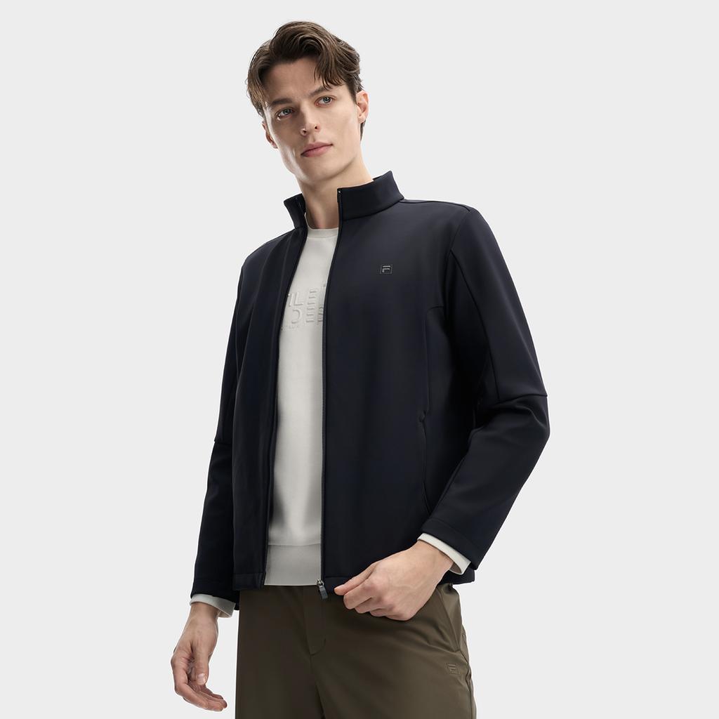 Fila White Fashion Classic Simple Casual Versatile Warm Comfortable Stand Collar Zipper Knit Jacket Men jackets Legendary-Blue F11M613501FNV
