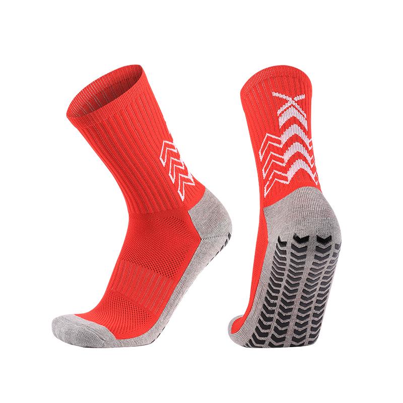 Gray Mid-Tube Dotted Football Socks with Non-Slip Silicone and Breathable, Thickened Towel Bottom