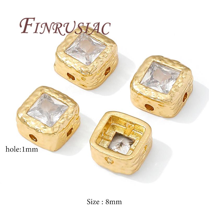 8mm 18K Gold Plated Square Spacer Bead For Jewelry Making,Zircon Bead For Bracelets,Separators For Beads,DIY Beading Accessories