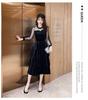 2026 A/W Sequined Mesh Patchwork Gold Velvet Slimming Dress