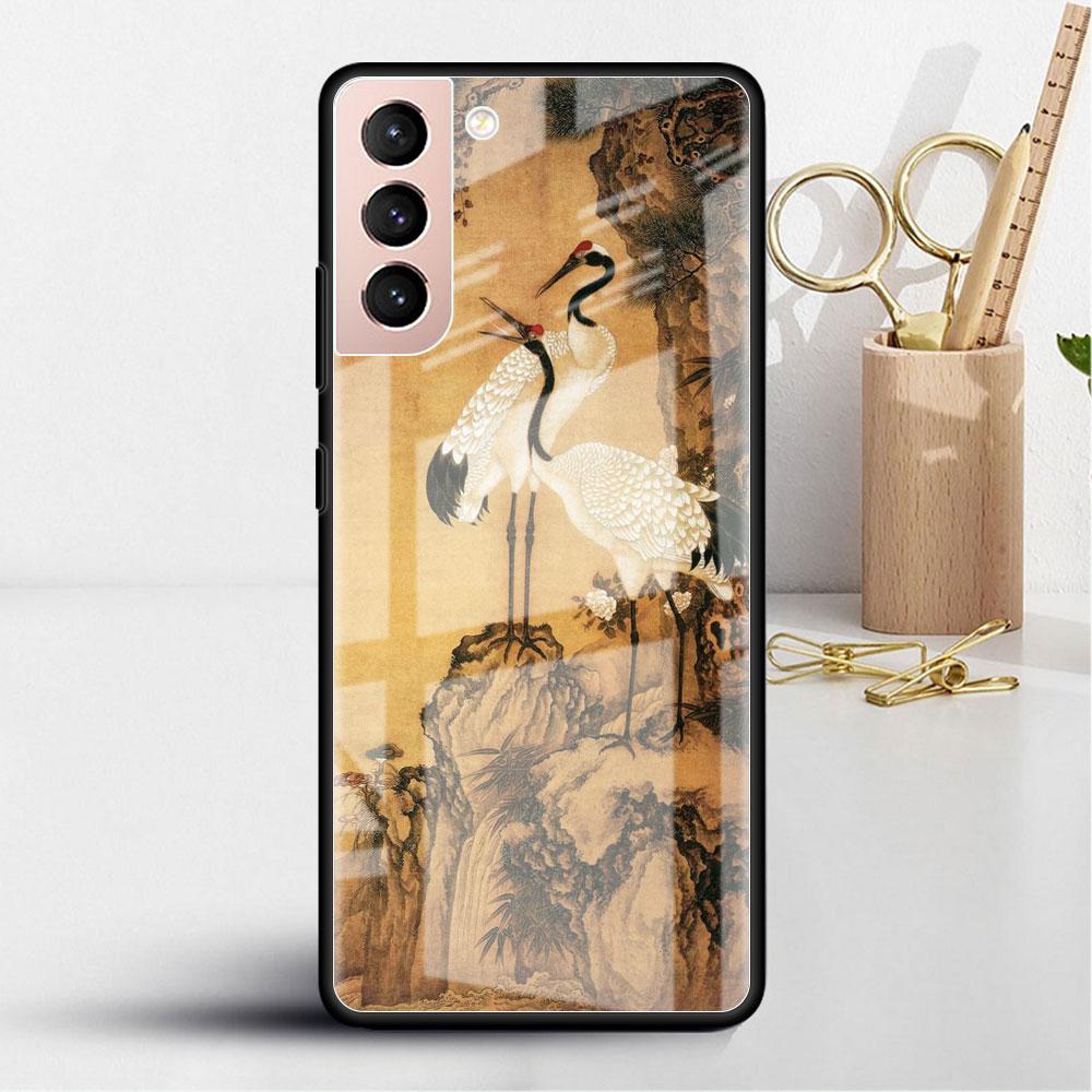 Glass Case For Samsung Galaxy S22 S20 FE S21 5G S10 S9 Plus Note 10 20 Lite Tempered Phone Cover Tiger Crane ART